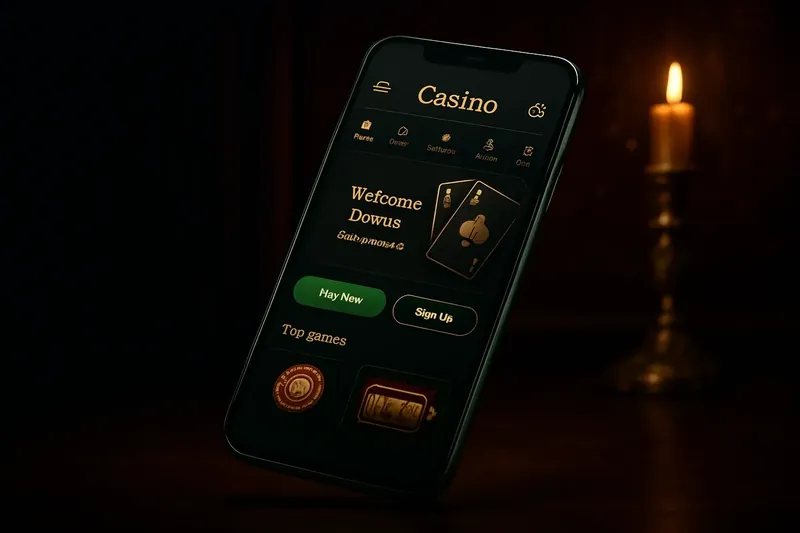 Modern smartphone showing dark premium casino app with green accents